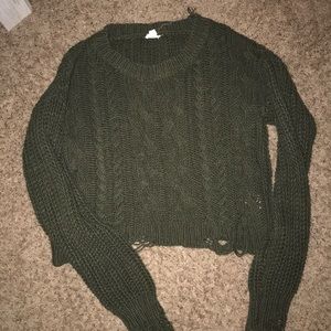 Army Green distressed sweater